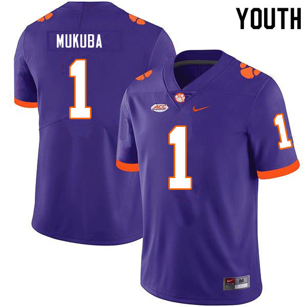 Youth #1 Andrew Mukuba Clemson Tigers College Football Jerseys Sale-Purple - Click Image to Close